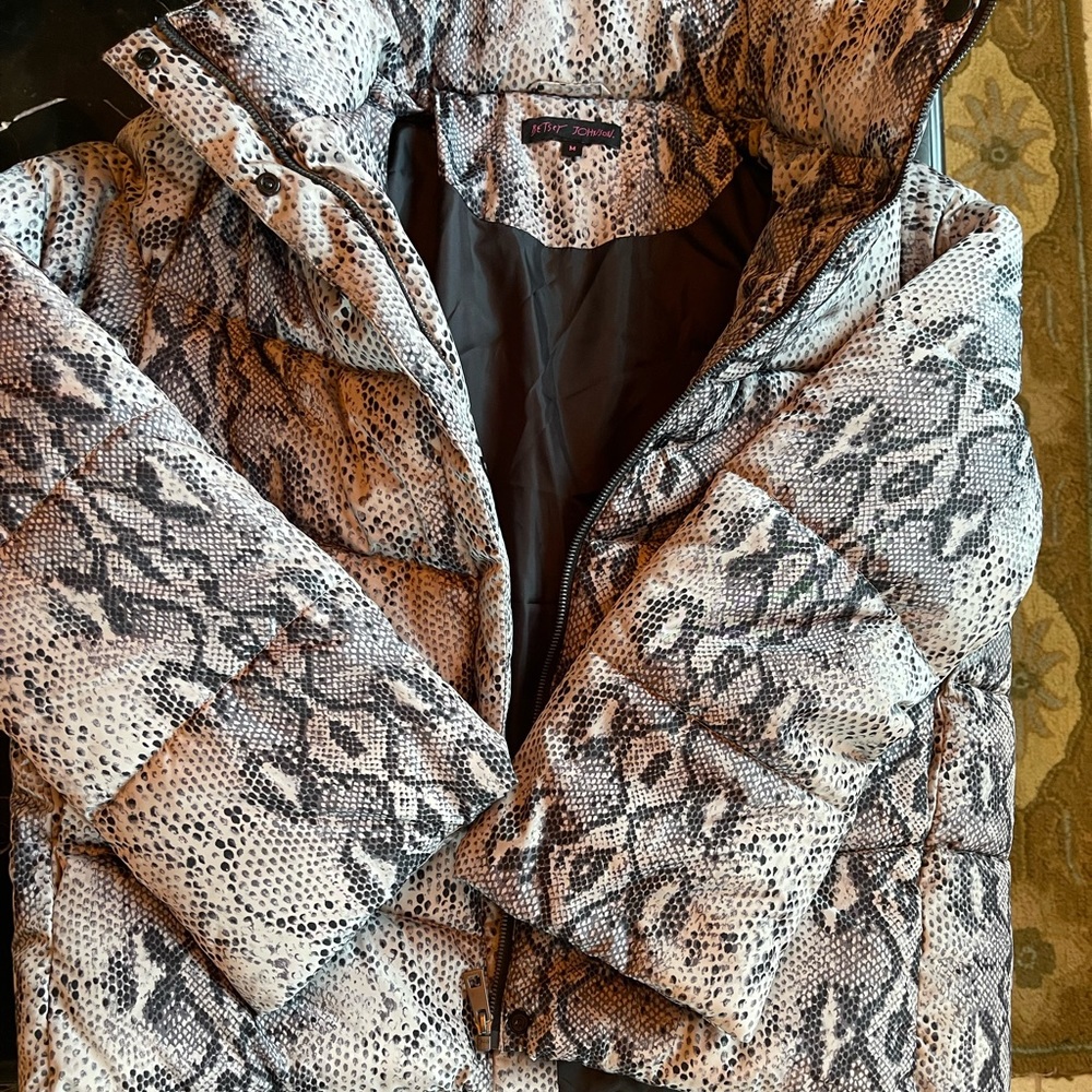 Betsey Johnson Snakeskin Print Puffer Jacket